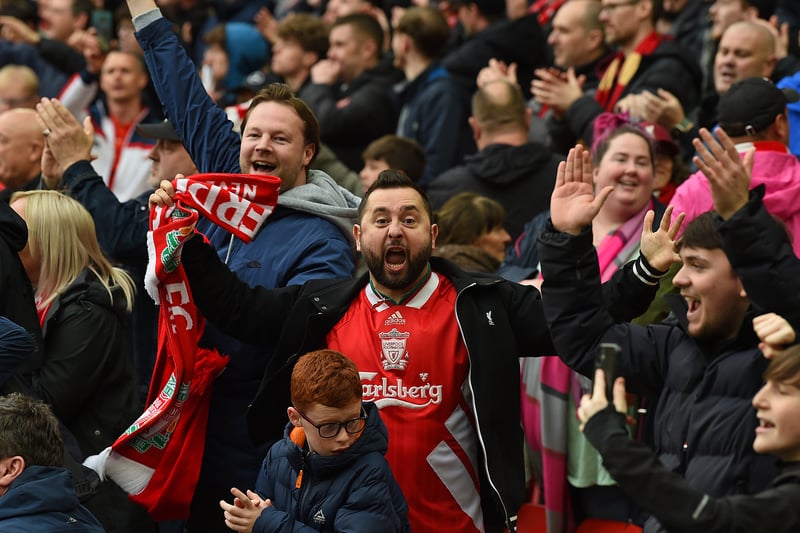 Liverpool Fans go mad at the end of the Premier League match between Liverpool and Tottenham Hotspur at Anfield.