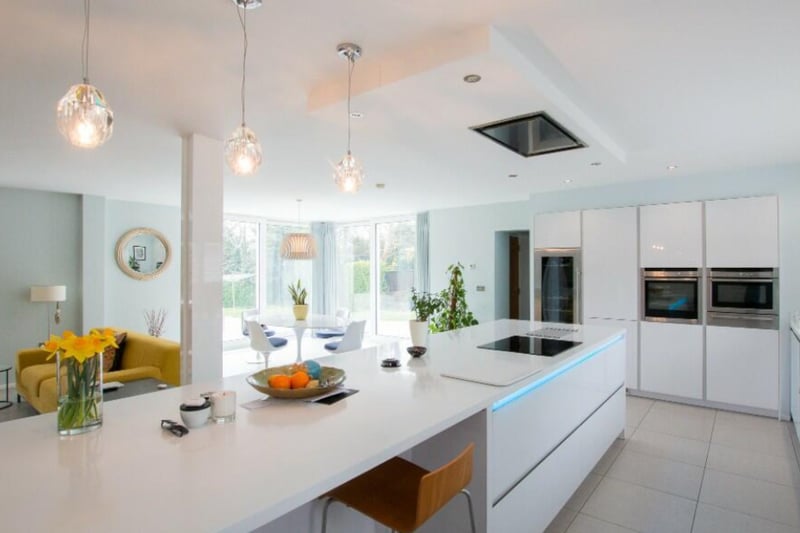 The home has a large, modern kitchen/diner, with views of the garden.