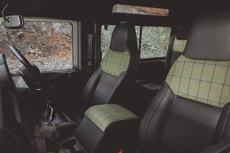 The car’s links to Islay are emphasised in a specially chosen tweed from the Islay Woollen Mill, which features on the seats, door cards, central armrest and hidden behind the sun visor. The tweed uses colours to represent the area, with blue for the sea and the sky of Islay, purple to reference the local heather, and a subtle yellow chosen to reference the peaty grassy landscape.