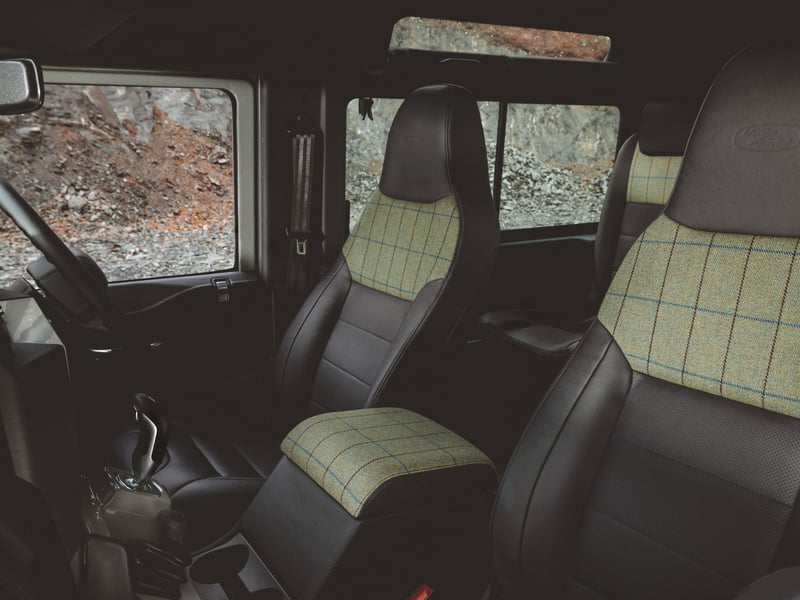 The car’s links to Islay are emphasised in a specially chosen tweed from the Islay Woollen Mill, which features on the seats, door cards, central armrest and hidden behind the sun visor. The tweed uses colours to represent the area, with blue for the sea and the sky of Islay, purple to reference the local heather, and a subtle yellow chosen to reference the peaty grassy landscape.