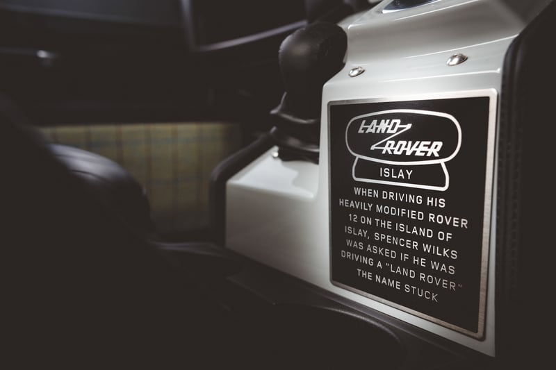 Beside the gear lever is a plaque detailing the story of how the Land Rover name came to be. The Laggan estate’s gamekeeper, Ian Duncan, is reported to have exclaimed to Wilks – who was testing a heavily modified Rover that would become the Series I – that it must be the new “Land” Rover he was driving.