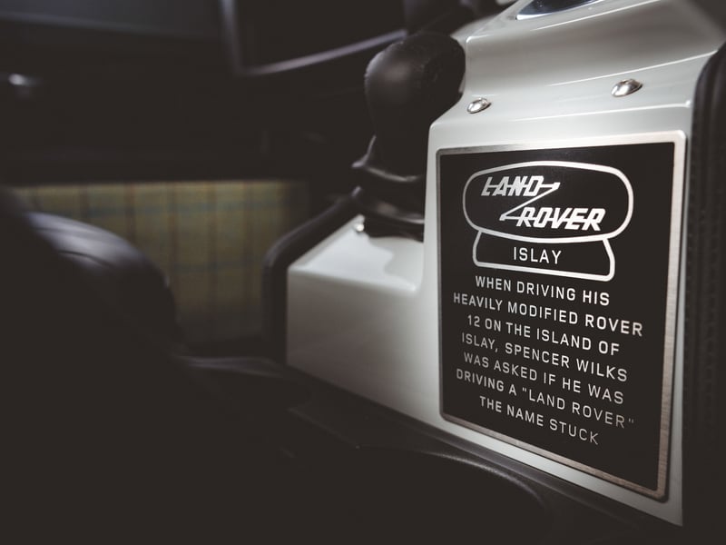 Beside the gear lever is a plaque detailing the story of how the Land Rover name came to be. The Laggan estate’s gamekeeper, Ian Duncan, is reported to have exclaimed to Wilks – who was testing a heavily modified Rover that would become the Series I – that it must be the new “Land” Rover he was driving.