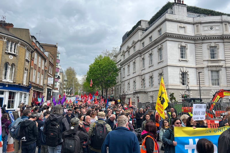 The march comes down Clerkenwell Road, past Farringdon. (Photo by André Langlois)