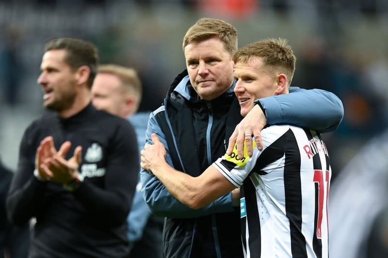 Newcastle United head coach Eddie Howe and winger Matt Ritchie. Photo by Michael Regan/Getty Images)