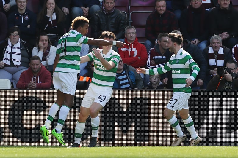 Scott Sinclair celebrates after scoring the opening goal at Tynecastle. He had been the hero for his side earlier in the season against Hearts on the opening day of the campaign. 