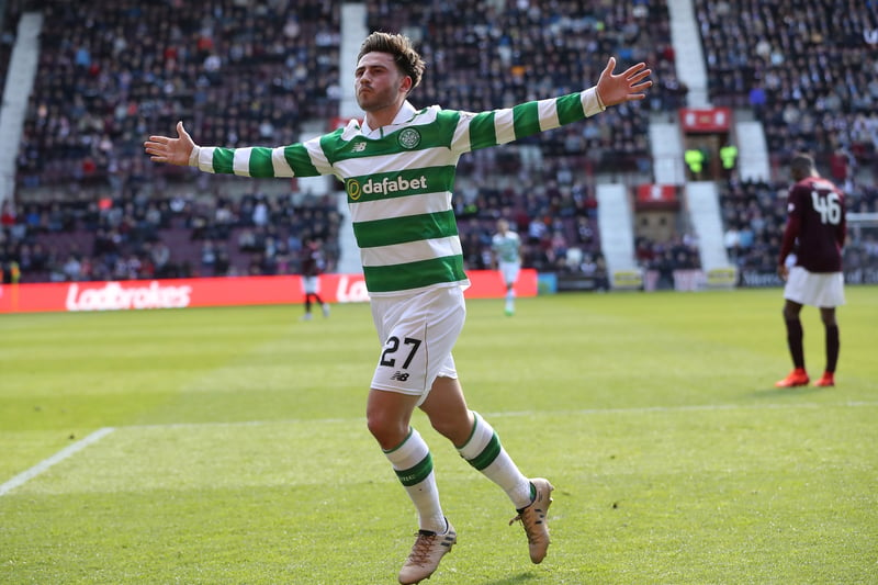 Patrick Roberts celebrates giving his side a four goal advantage after a deft chip from the edge of the penalty area. 