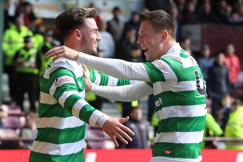 Callum McGregor joins Patrick Roberts after the forward made it 0-4. 