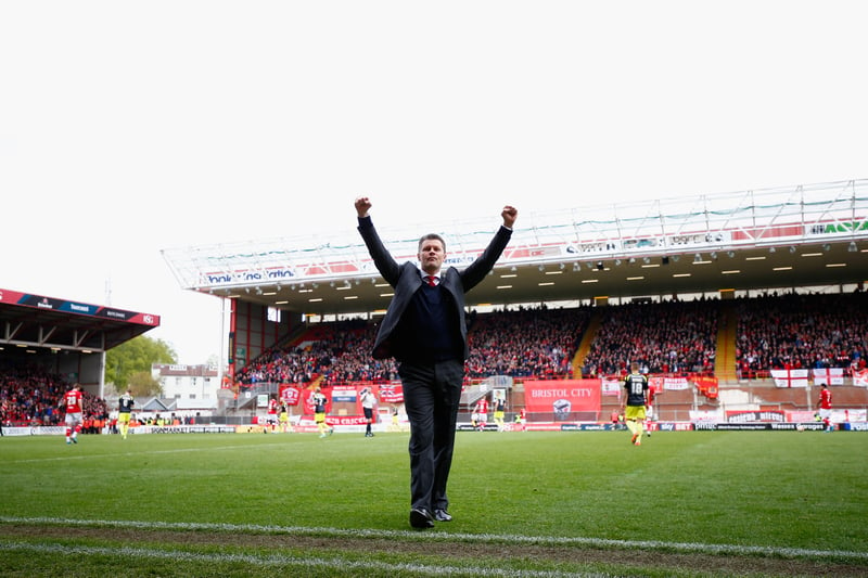 Steve Cotterill celebrates at the full-time whistle following an 8-2 victory. 