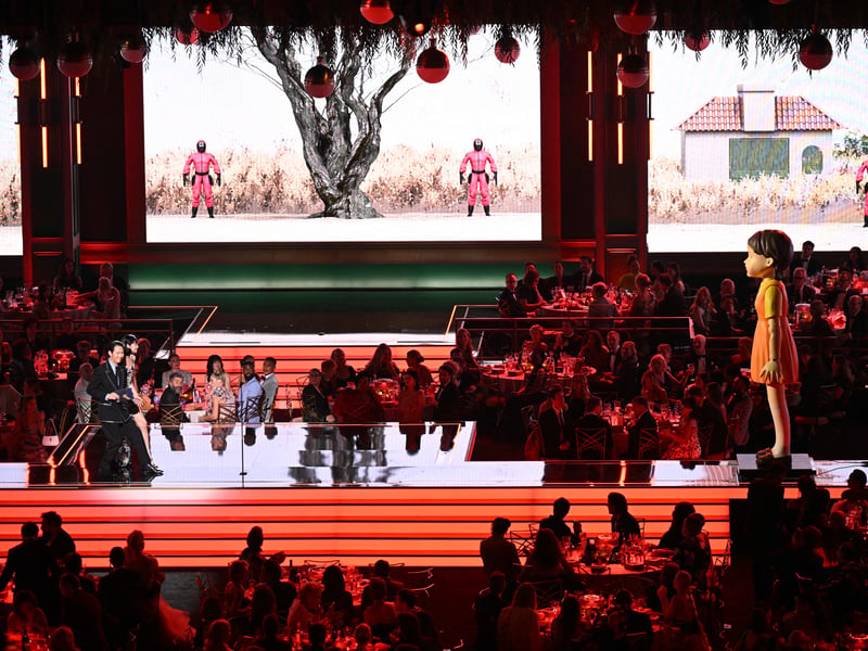 Squid Game is the second most popular South Korean content, according to JustWatch. It made history as it was the first non-English show nominated for an Emmy for best drama series. (Photo by PATRICK T. FALLON/AFP via Getty Images)