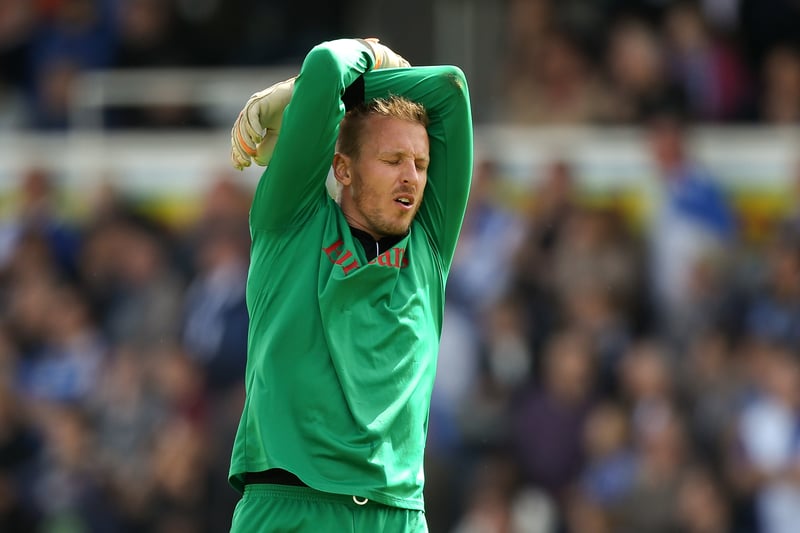 Steve Mildenhall - the Bristol Rovers goalkeeper reacts to a missed chance. 