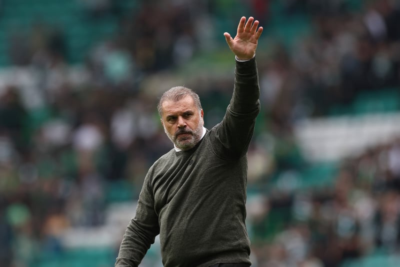 Ange Postecoglou acknowledges the Celtic support after the win. 