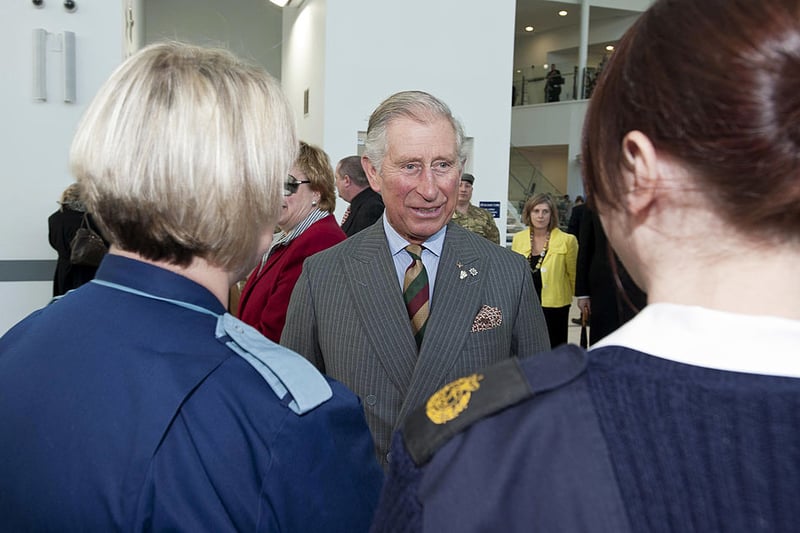 King Charles meets staff during his visit to The Centre for Defence Medicine based at the Queen Elizabeth Hospital on December 7, 2012 in Birmingham, England.  (Photo by Dale Martin - WPA Pool/Getty Images)