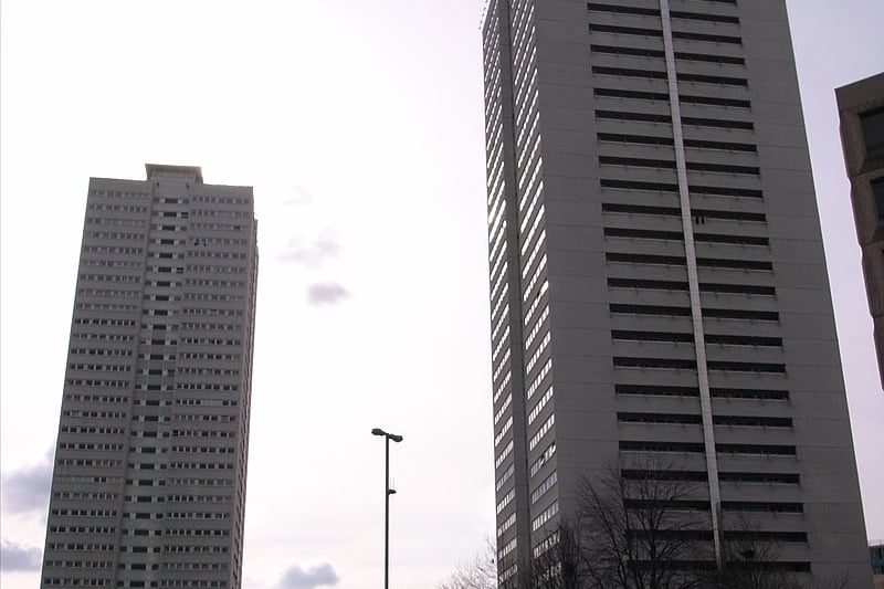 The Sentinels are two 90 metre tall residential tower blocks on Holloway Head. The two towers, called Clydesdale Tower and Cleveland Tower, are both 31 storeys tall and were part of a major regeneration and council home building scheme following World War II which in the 1960s and 1970s saw the construction of hundreds of tower blocks