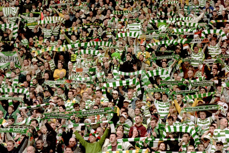 Celtic Fans celebrate winning the Scottish Premier League title in April 2001 after beating St Mirren at Celtic Park. 