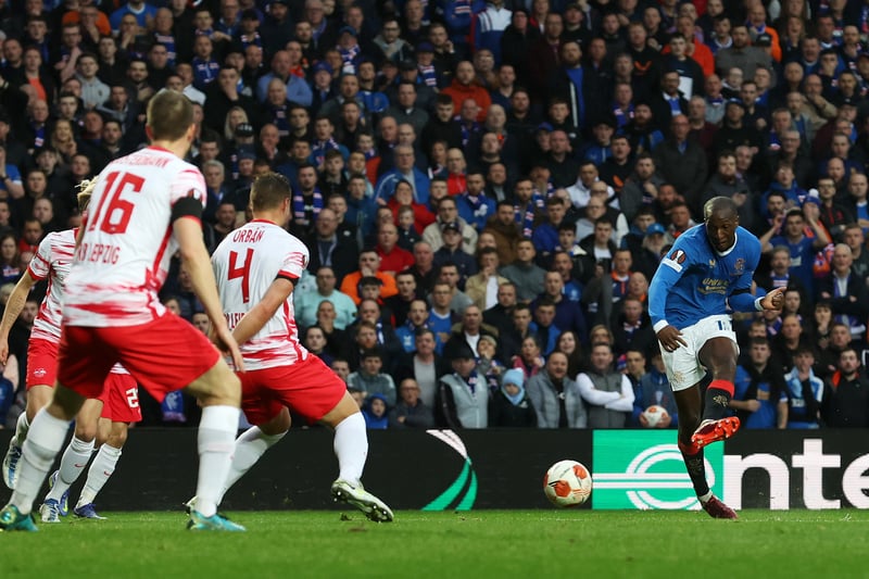 Glen Kamara doubles Rangers lead after 24 minutes, caressing a shot with his weaker foot past a sea of Leipzig bodies into the net.