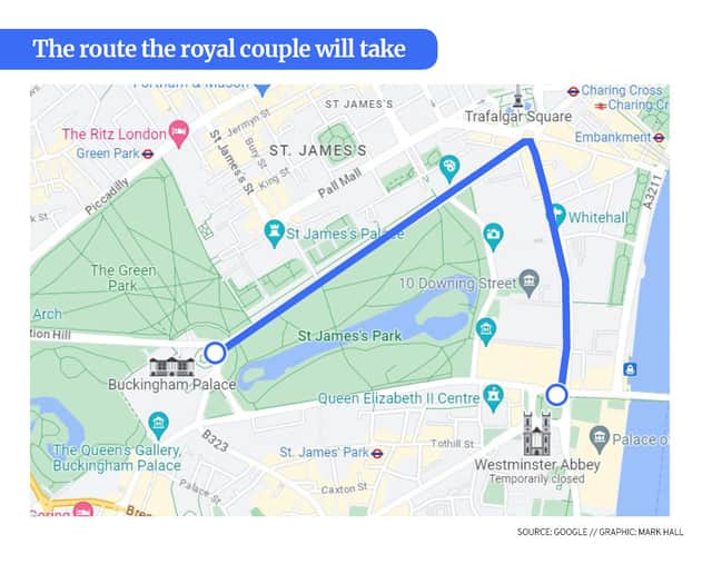 The route that Charles and Camilla will take back to Buckingham Palace. Credit: Mark Hall