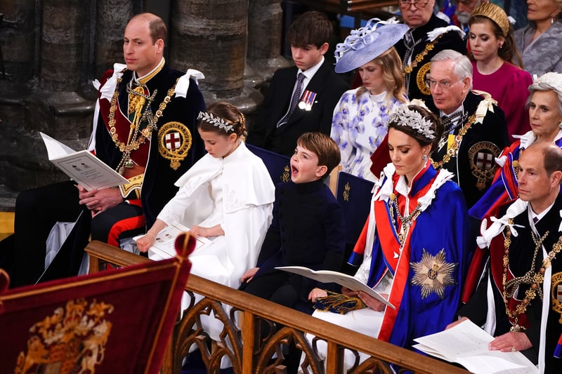 The ceremony itself has been scaled back from the spectacle experienced by Queen Elizabeth II in 1952, but the proceedings were still lengthy with Prince Louis making that point clear. The five-year-old royal yawns and stared at the ceiling during the pomp and circumstance - he was removed from the front row of the congregation, as scheduled, before rejoining his family towards the end of the coronation. (Credit: PA)
