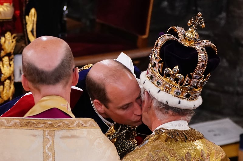 Prince William shared a touching moment with his father, king Charles III, during the ceremony. The blood heir to the crown swore his oath to the new monarch and kissed him on the cheek during the ceremony. (Credit: PA)