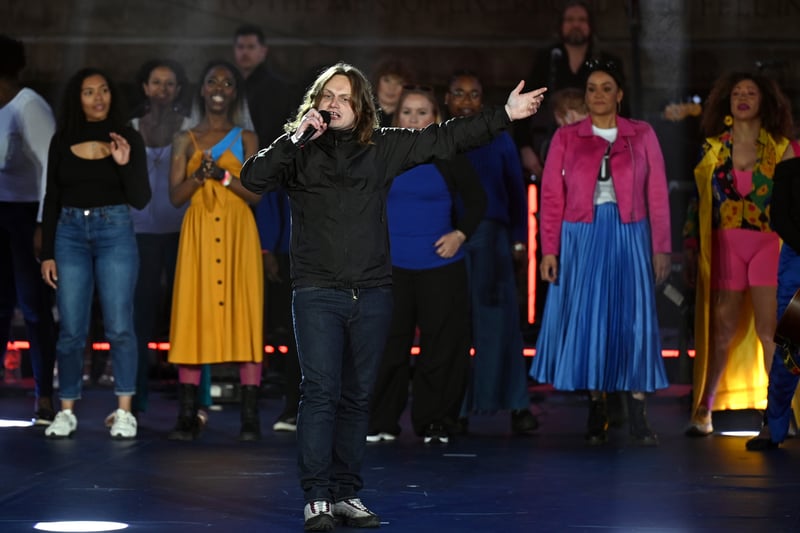 Liverpool favourite Jamie Webster performs onstage during the National Lottery’s Big Eurovision Welcome
