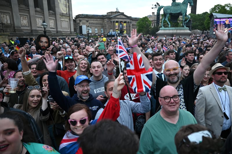 Crowds during the National Lottery’s Big Eurovision Welcome event outside St George’s Hall. Image: Shirlaine Forrest/Getty Images for The National Lottery