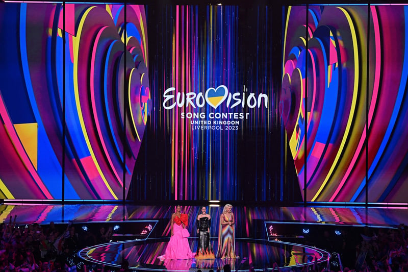 Alesha Dixon, Julia Sanina and Hannah Waddingham present the first semi-final of the 2023 Eurovision Song contest at the M&S Bank Arena in Liverpool. 
