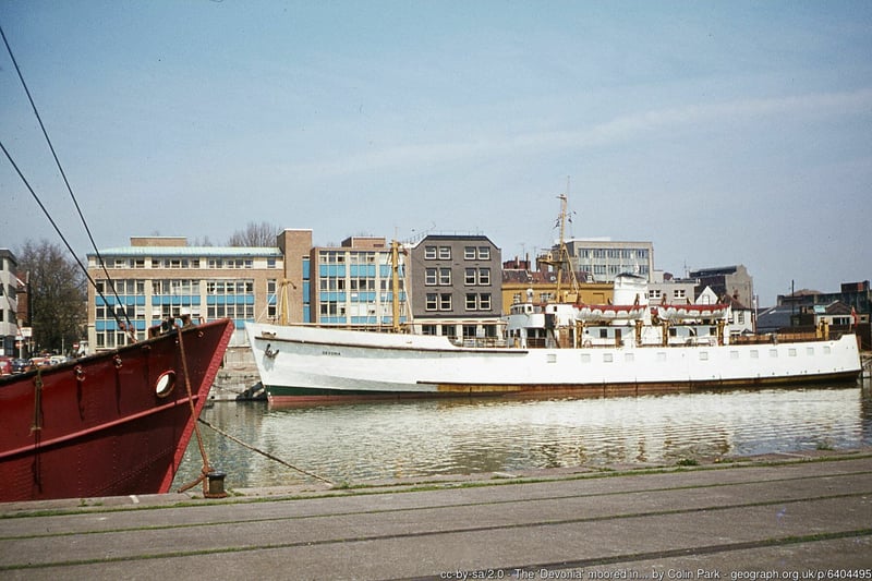 The Devonia moored in the floating harbour, May 10, 1978, on the spot where The Thekla is today. Photo by Colin Park.