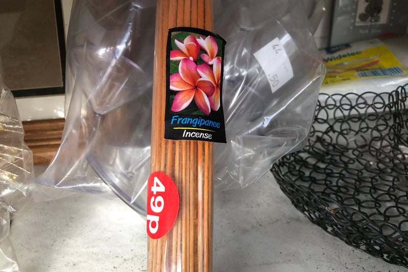 These incense sticks will release a fruity aroma of frangipani - even if the packaging spells the name of the exotic flower incorrectly.