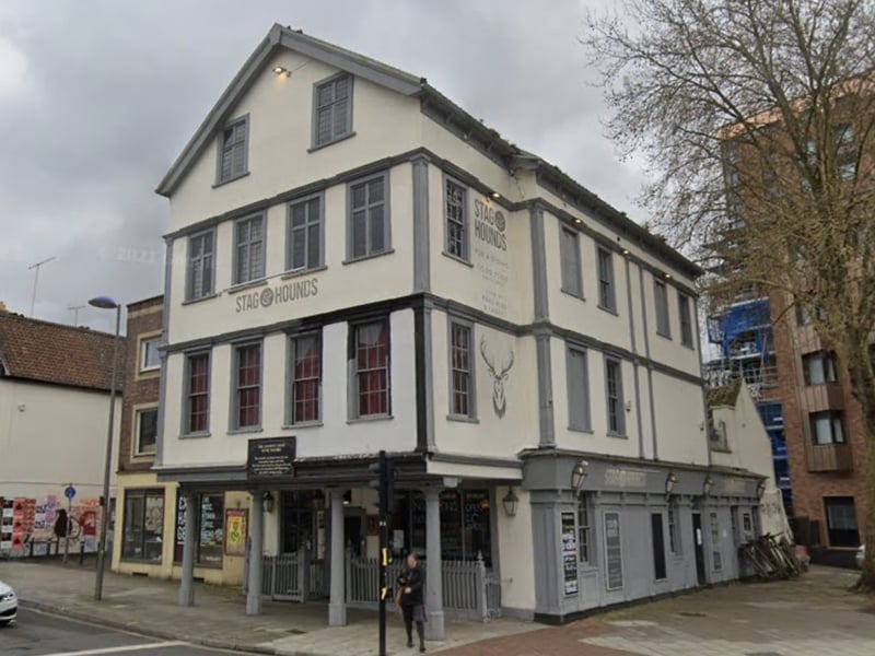 On the corner of Old Market Street and Temple Way, the oldest parts of the Stag and Hounds date back to 1483, when it was probably as a private house. The current building is predominantly from the early 18th century, when it became a pub. A well in the former rear court has a 19th-century iron hand pump, an early example of an installation for raising water from a well. There also used to be court room on the first-floor.