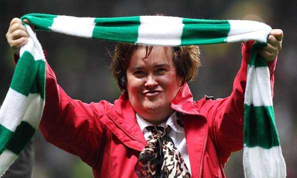 ‘Subo’ shot to fame in 2009 after appearing on Britain’s Got Talent, singing “I Dreamed a Dram” from Les Miserables. Was in high spirits as she watched Celtic take on Rangers last month.