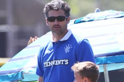 Grey’s Anatomy star claims he supports Rangers after his step-grandfather passed it on to his own sons. Spotted wearing a Gers strip at his sons’ football match in LA in May 2016.  (Image: www.splashnews.com)