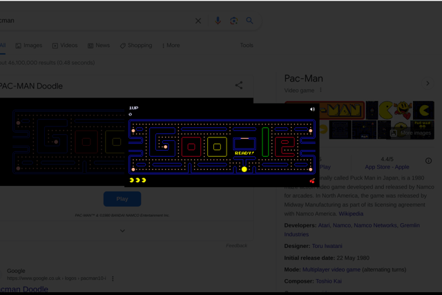 Ever wanted to play a quick game of Pac-Man? Simply google ‘Pac-Man’ and the Google logo will change to an interactive version of the much loved game. This originally appeared in a Google Doodle from 2010, and pressing on ‘Insert Coin’ will allow you to add a second player; Ms Pac-Man. 