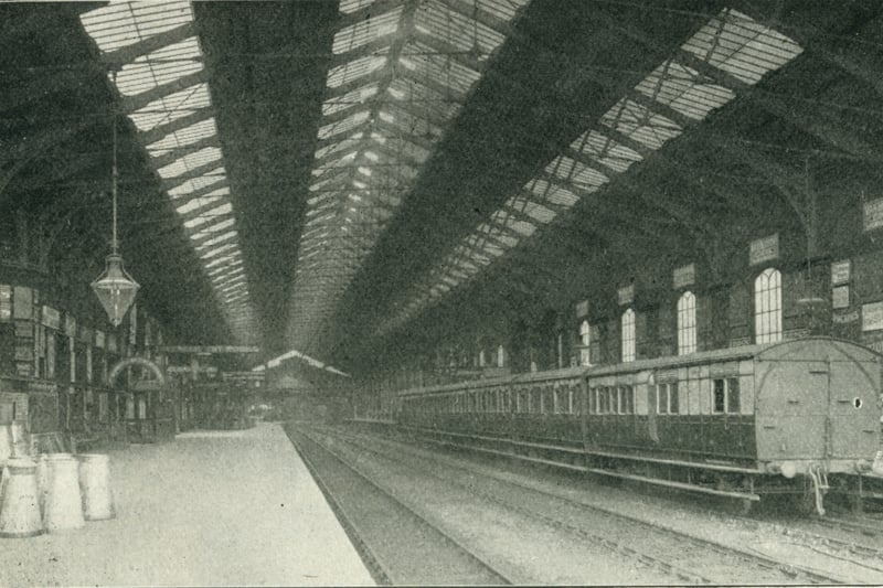 The extension to the engine shed, which itself was opened 1841 in an expansion to the station. In this picture, in 1909, a line of GWR carriages await a locomotive whilst milk churns can be seen on the opposite platform. Taken out of use in 1968, the engine shed is now an exhibition space which has been earmarked for redevelopment under the current Temple Quarter plans.