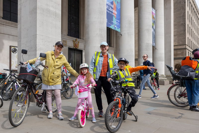 Riders gathering before the start of the mass ride in St Peter’s Square. Photo: Rebecca Lupton