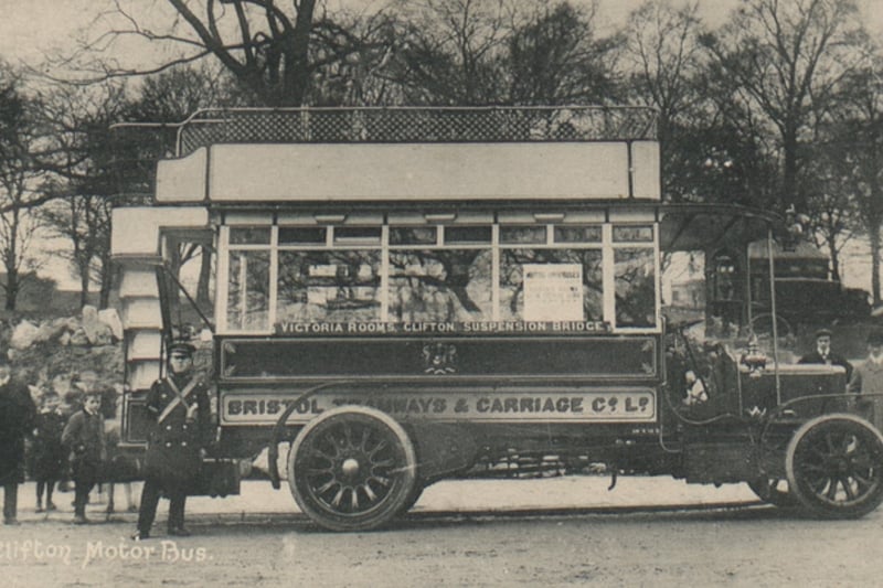 One of the first 12 buses in Bristol, the Sharnycroft Type 80 double decker AE 725-726, which commenced service in January 1906.