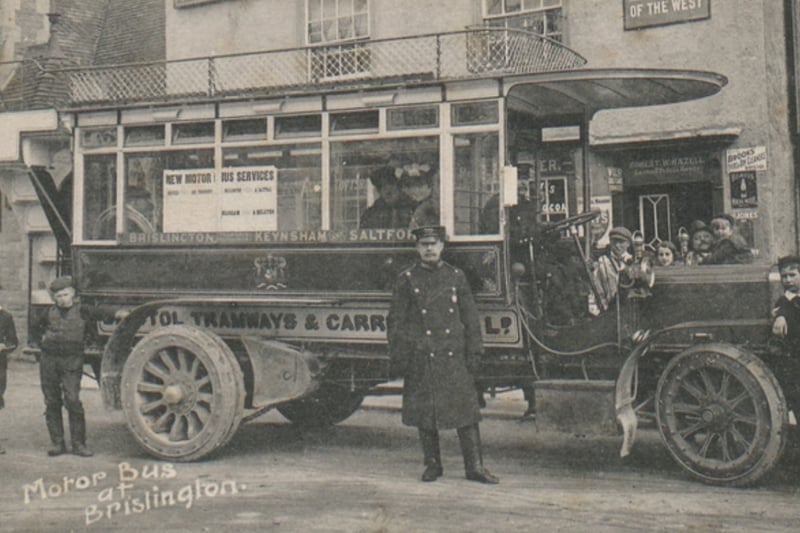 An early motor bus pictured in Brislington in the early 1900s.