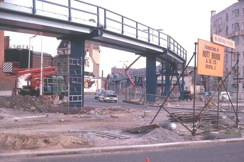 In the 1967 work started on the flyover at Temple Meads, which was initially intended to be only a temporary structure - but, as we know, stayed up for more than three decades. It was built by contractors Cleveland Bridge company.