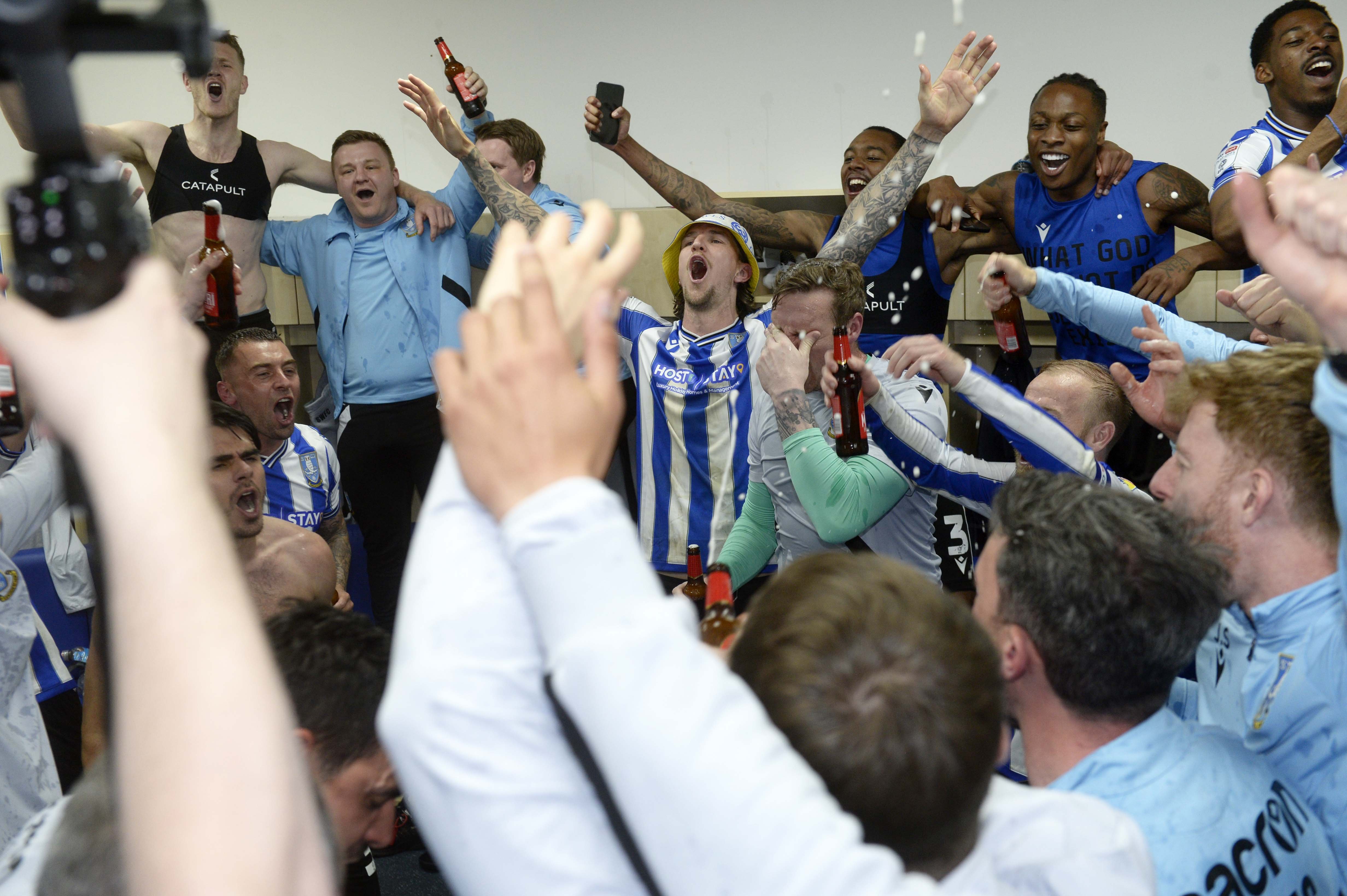 Wild celebrations in the Owls dressing room at Hillsborough
