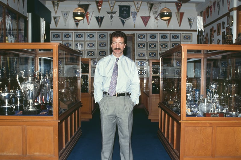 Rangers manager Graeme Souness pictured in the club trophy room during the 1989/90 season in Glasgow, United Kingdom.
