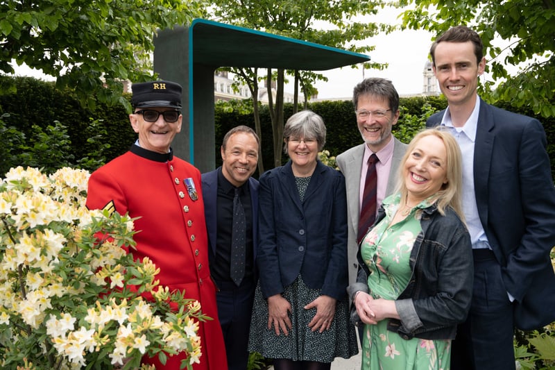Rare Space Sanctuary Garden opened by Stephen Graham OBE, Helena and David Clarke & Nikki Zimmermann from Rare Dementia Support with Designer, Charlie Hawkes.
