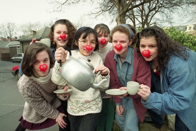 Pupils at St Anthony's School provided tea and biscuits for the staff in aid of Comic Relief in 1993.