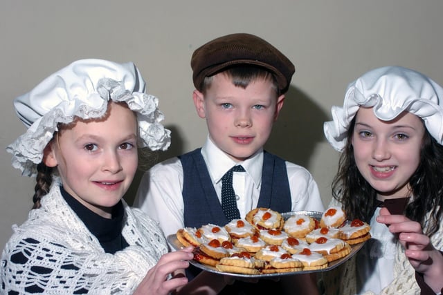 So young but they were reliving the First World War in 2013. Empire Biscuits were on the menu for Year 5 pupils Chloe Adamson from Hasting Hill Academy, Luke McCartney from Bexhill Academy and Tia Kelly from Town End Academy.