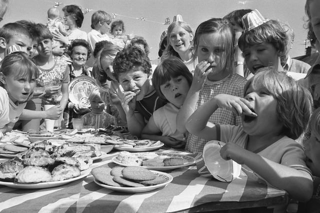 Back to 1981 and digestive biscuits were the favourite treat at this street party in Wensleydale Avenue, Usworth.