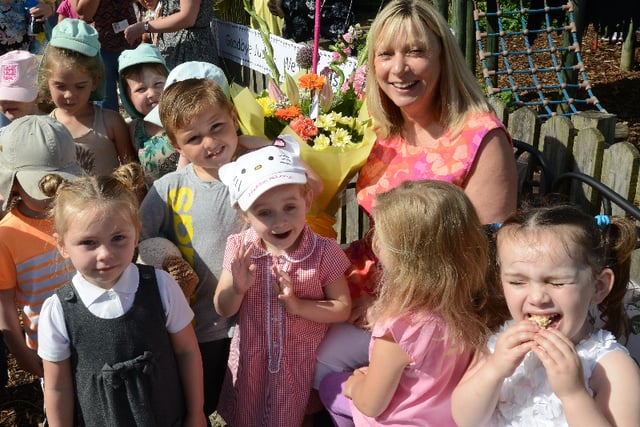 Judy Donnelly retired as head teacher at Pennywell Early Years Centre in 2014, and got gifts from children at their annual teddy bears picnic.