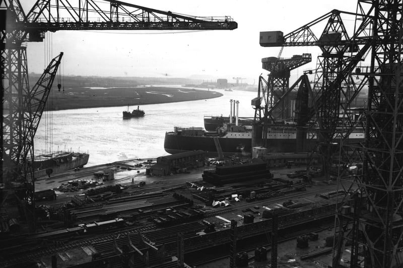 A view of John Brown’s shipyards on the River Clyde, in Clydebank. Clydeside was responsible for 46% of Britain’s shipping output and produced more vessels than the whole of America.