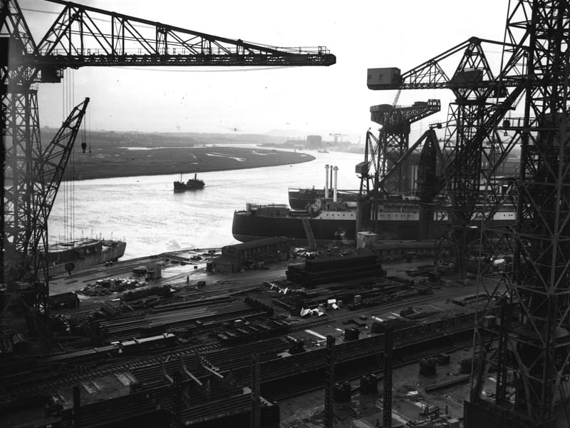 A view of John Brown’s shipyards on the River Clyde, in Clydebank. Clydeside was responsible for 46% of Britain’s shipping output and produced more vessels than the whole of America.