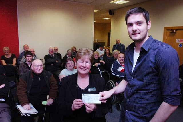 Goalkeeper Craig Gordon presented a cheque on behalf of an SAFC supporters branch to the Great North Air Ambulance in 2010.