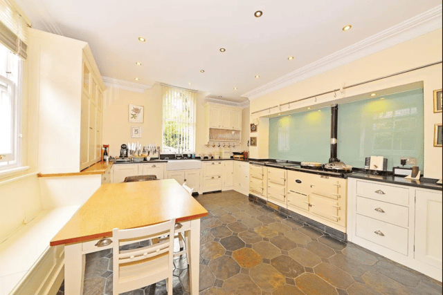 The mansion benefits from a large kitchen