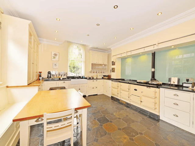 The mansion benefits from a large kitchen