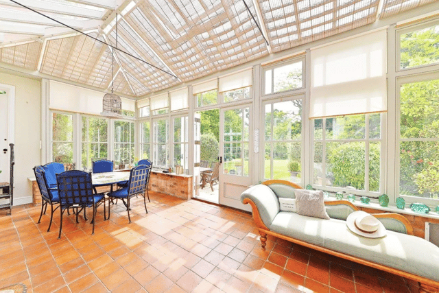 The conservatory lets in lots of light
