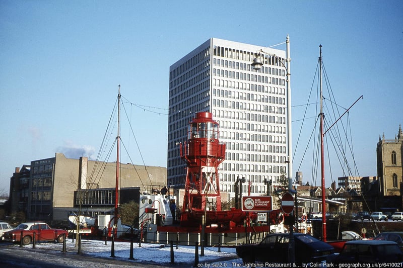 The popular Lightship restaurant and bar on Welsh Back with the Robinson building in the background, January 1979.